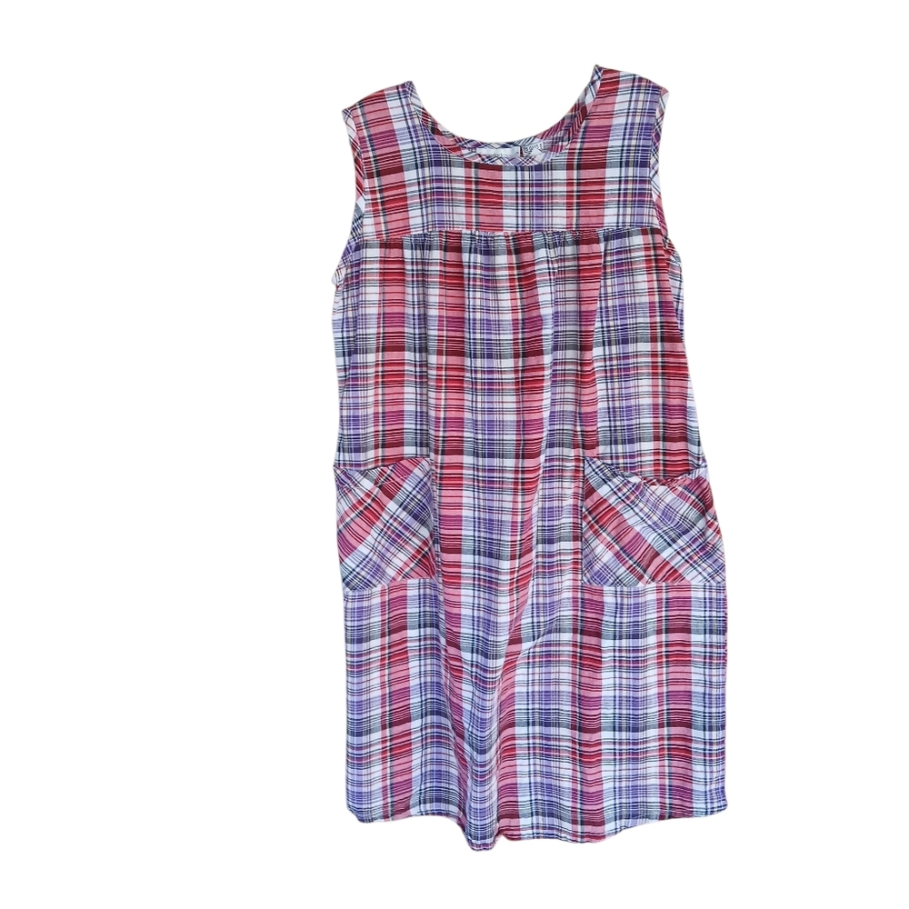 Comfort Choice Vintage Red Plaid Sleeveless Nightgown Medium